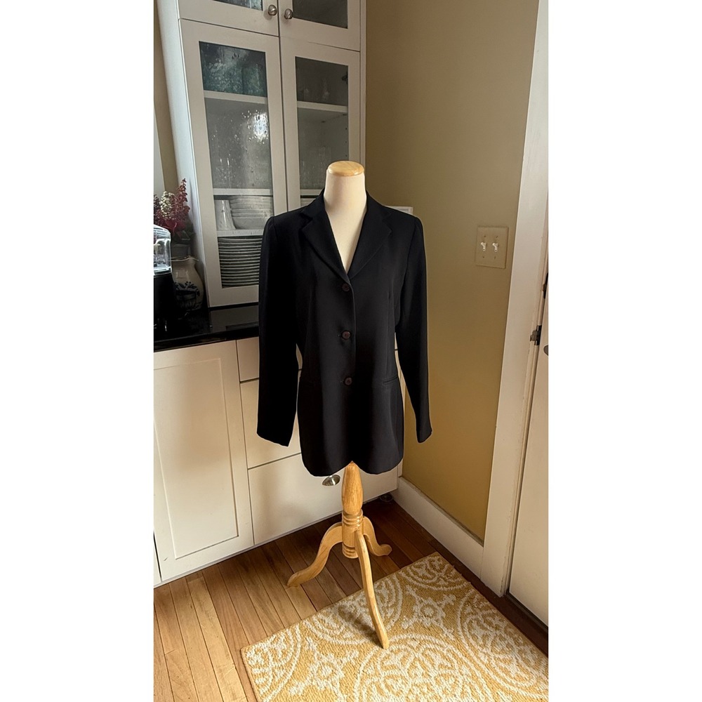 Bob Mackie Studio Black Longline Blazer Jacket Sz 10 3-Button Professional 6222M